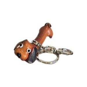 New Brown Dachshund Animal Handmade 3D Leather Dog Key Chain Gift Birthday
